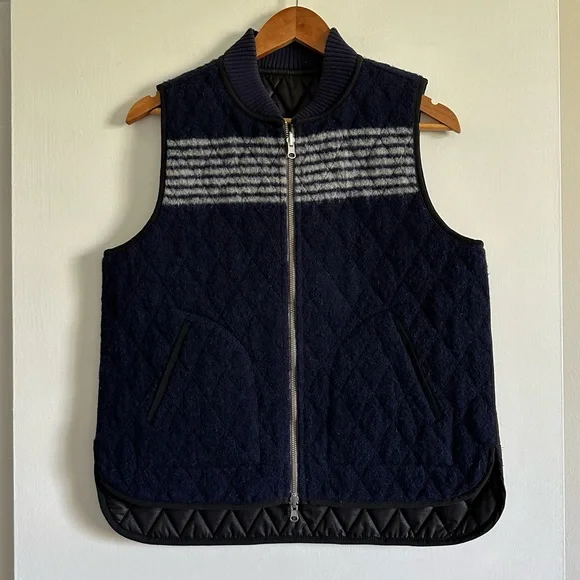 Madewell Blue/White Reversible Vest in Stripe Wool/Quilted Size Small EUC - Picture 4 of 15
